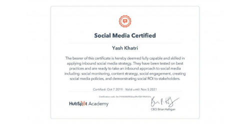 Yash A Khatri Certificates